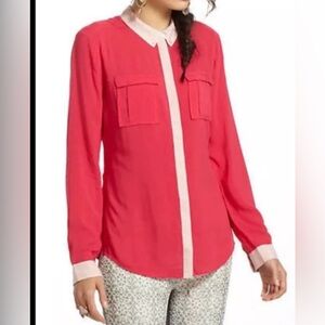 Maeve Anthropologie Button Down Long Sleeve Pink Blouse Size 12